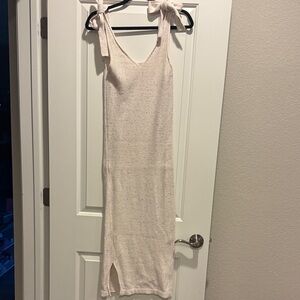 Pink Lily Cream Midi Dress with Bow Straps